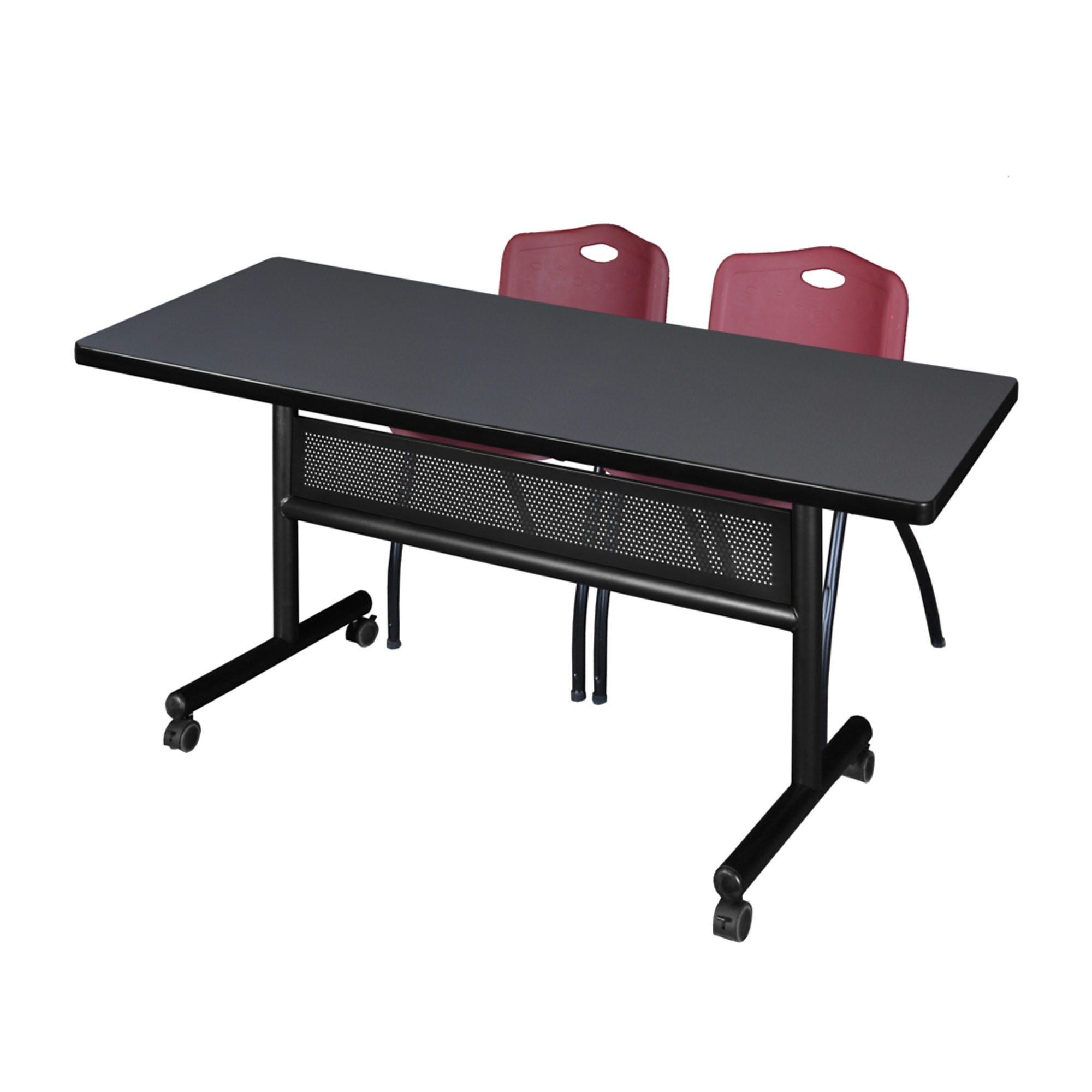 Regency Kobe Flip-Top Privacy Nesting Table Set — 60in. x 30in., Grey/Mahogany, 2 Burgundy Stack Chairs, Model# MKFTM6030GY47BY